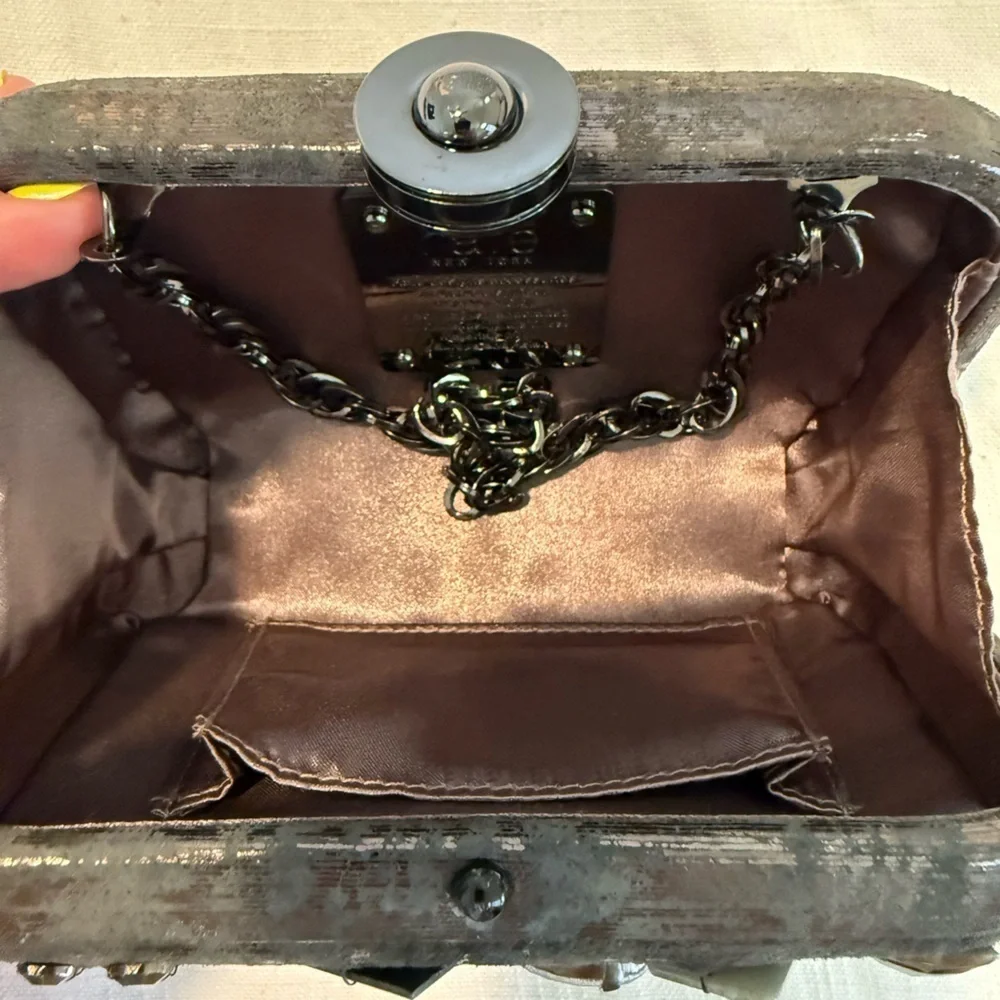 NWOT Rafe New York Minaudière Clutch Purse Graphite Embellished silver black